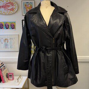 Wilsons Rare VTG 100% Leather Trenchcoat Thinsulate Size L It Girl Femme Siren
